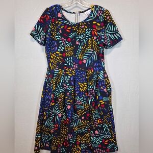 LuLaRoe Women’s XL Multicolor Floral Fit & Flare Dress Short Sleeve Crew Neck
